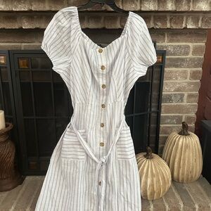 Elegant Striped Button-Down Midi Dress
